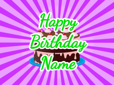 Happy Birthday GIF, birthday-12495 @ Editable GIFs, purple sunburst,chocolate cake, green text