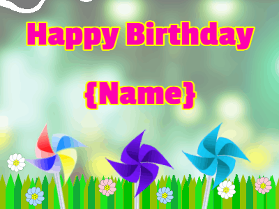 Happy Birthday GIF, birthday-125 @ Editable GIFs, Pinwheels spinning in meadow