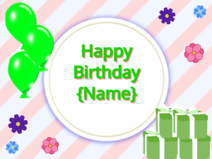 Happy Birthday GIF:green Balloons, green gift boxes, green text