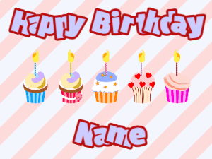 Happy Birthday GIF:Cupcakes for Birthday,stripes background,light blue & red text