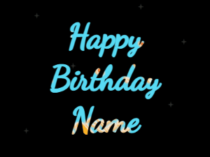 Happy Birthday GIF:heart fireworks,meteor, block font, blue animation