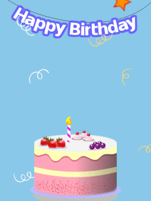 Happy Birthday GIF, birthday-12801 @ Editable GIFs, Blue birthday GIF with a fruity cake and stars