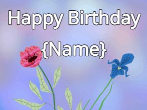 Happy Birthday GIF:Happy Birthday Flower GIF red & iris on a blue