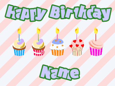 Happy Birthday GIF, birthday-12879 @ Editable GIFs, Cupcakes for Birthday,stripes background,light blue & green text