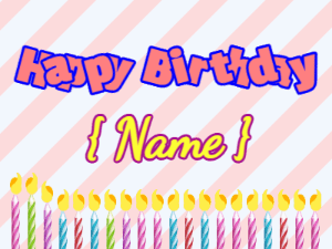 Happy Birthday GIF:Bouncing Birthday Candles on a stripes background: cursive