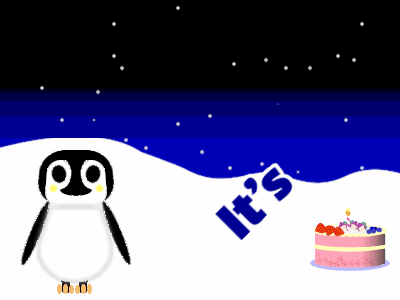 penguin and fireworks birthday gif