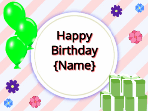 Happy Birthday GIF:green Balloons, green gift boxes, black text