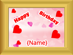 Happy Birthday GIF:Birthday picture: pink happy faces red cursive
