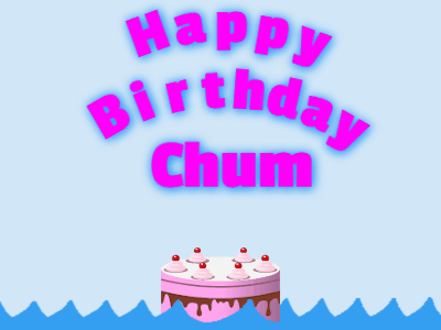 Happy Birthday GIF, birthday-1314 @ Editable GIFs, Birthday shark gif: pink cake & purple text