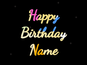 Happy Birthday GIF:colored fireworks,green box, block font, party colors animation