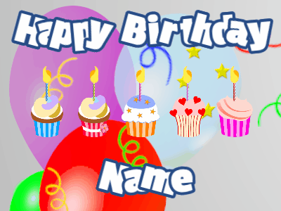 Happy Birthday GIF, birthday-13279 @ Editable GIFs, Cupcakes for Birthday,balloon wrap background,white & navy text