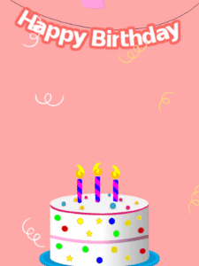 Happy Birthday GIF:Pink birthday GIF with a candy cake and hearts