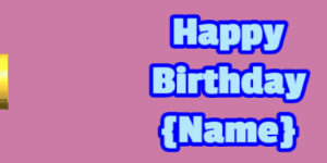 Happy Birthday GIF:cartoon birthday cake on blue with baby blue & blue text
