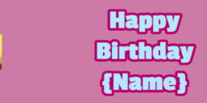 Happy Birthday GIF:cartoon birthday cake on blue with baby blue & rouge text