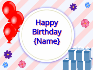Happy Birthday GIF:red Balloons, blue gift boxes, blue text