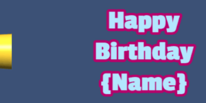 Happy Birthday GIF:pink birthday cake on green with baby blue & rouge text