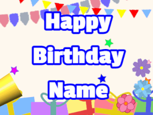 Happy Birthday GIF:Horn, noodles, party, block, white, blue