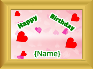Happy Birthday GIF:Birthday picture: pink flowers green block