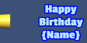 Happy Birthday GIF:candy birthday cake on green with baby blue & blue text