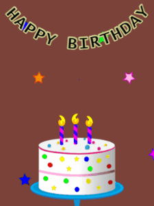 Happy Birthday GIF:Birthday GIF,candy cake,brown background,hearts & stars