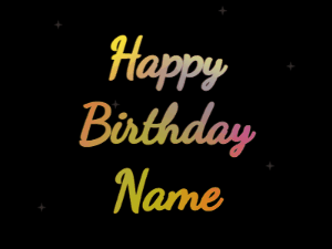 Happy Birthday GIF:heart fireworks,purple box, block font, rainbow animation