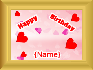 Happy Birthday GIF:Birthday picture: pink hearts red cursive