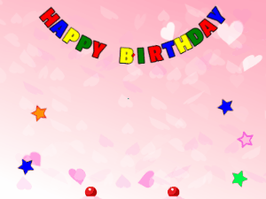 Happy Birthday GIF:pink Cake, flying hearts on a pink background