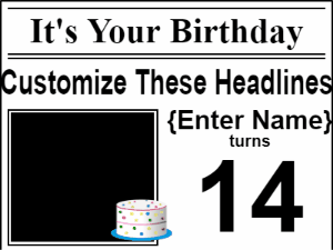 Happy Birthday GIF:Newspaper headlines birthday gif with candy cake