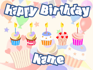 Happy Birthday GIF:Cupcakes for Birthday,party background,white & navy text