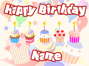 Happy Birthday GIF:Cupcakes for Birthday,party background,white & red text