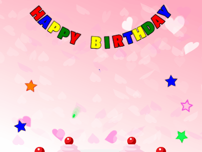 Happy Birthday GIF, birthday-16734 @ Editable GIFs,pink Cake, flying flares on a pink background