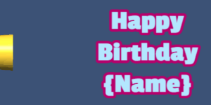 Happy Birthday GIF:cream birthday cake on green with baby blue & rouge text