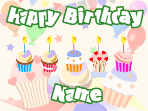 Happy Birthday GIF:Cupcakes for Birthday,party background,white & green text