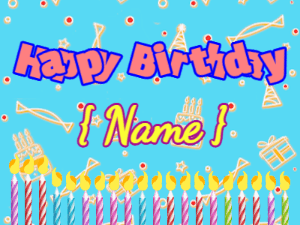 Happy Birthday GIF:Bouncing Birthday Candles on a blue background: cursive