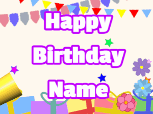 Happy Birthday GIF:Horn, hearts, party, block, white, purple
