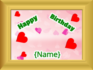 Happy Birthday GIF:Birthday picture: pink hearts green cursive