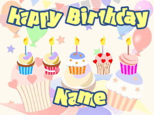 Happy Birthday GIF:Cupcakes for Birthday,party background,beige & navy text