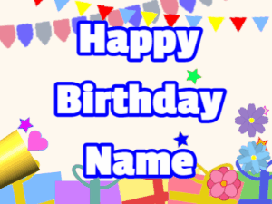 Happy Birthday GIF:Horn, hearts, party, block, white, blue