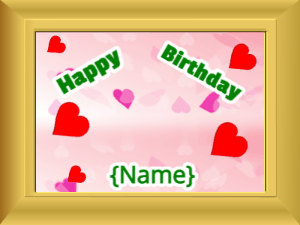 Happy Birthday GIF:Birthday picture: pink hearts green block