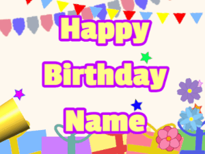 Happy Birthday GIF:Horn, hearts, party, block, yellow, purple