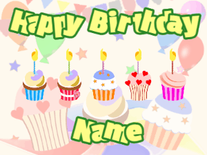 Happy Birthday GIF:Cupcakes for Birthday,party background,beige & green text