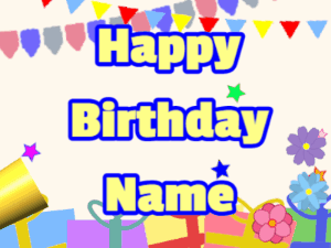 Happy Birthday GIF:Horn, hearts, party, block, yellow, blue