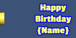 Happy Birthday GIF:fruity birthday cake on green with yellow & blue text