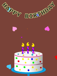 Happy Birthday GIF:Birthday GIF,candy cake,brown background,hearts & hearts