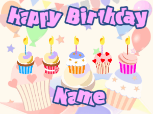 Happy Birthday GIF:Cupcakes for Birthday,party background,purple & navy text