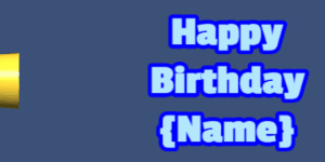 Happy Birthday GIF:fruity birthday cake on green with baby blue & blue text