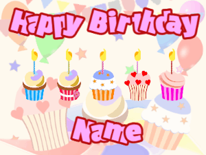 Happy Birthday GIF:Cupcakes for Birthday,party background,purple & red text