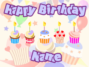 Happy Birthday GIF:Cupcakes for Birthday,party background,light blue & purple text