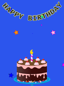 Happy Birthday GIF:Birthday GIF,chocolate cake,blue background,stars & stars