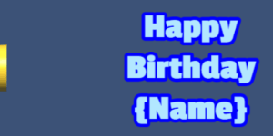 Happy Birthday GIF:cartoon birthday cake on green with baby blue & blue text
